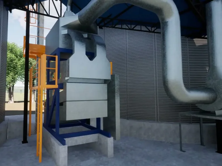 Secador de grãos entre silos metálicos
